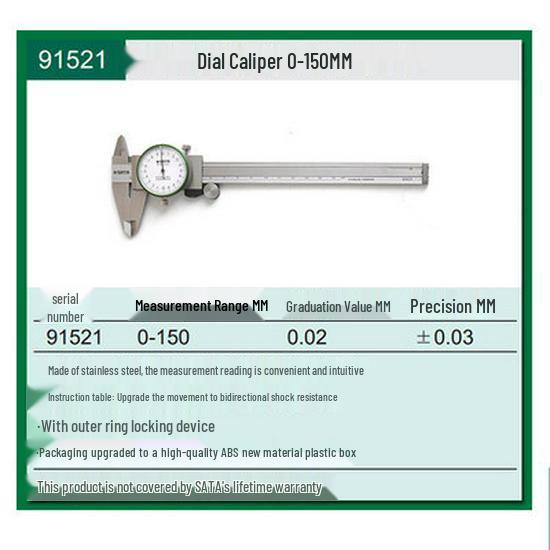 SATA Stainless Steel Dial Vernier Caliper 91521/91522/91523 Manual Measuring Tool
