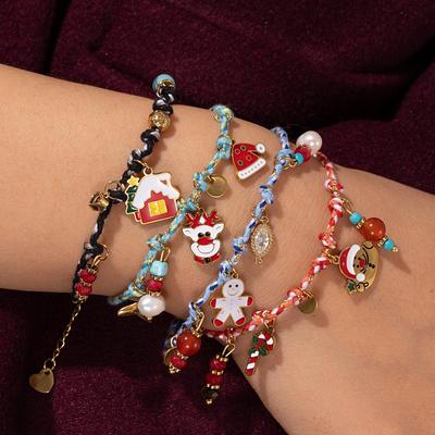 European and American Christmas Rope-Braided Adjustable Bracelet with Stainless Steel Pendant