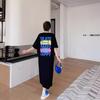 Fat mm summer clothes new lazy long short sleeves loose knee large size dress 100kg long skirt T-shirt skirt