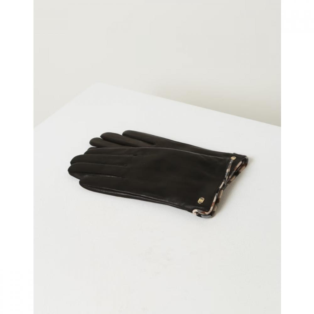 Daks Luvas Femininas Simples Pretas de Couro Sólido V5f300