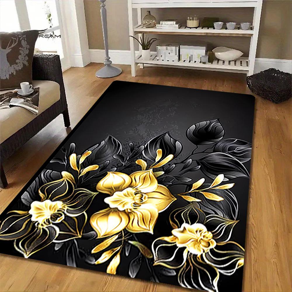 Blue Rose Floral Pattern Decoration,Carpet,Living Room,Bedroom, Non-slip,Square Rug