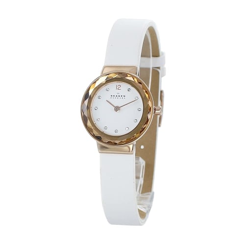 Dámské hodinky Skagen Leonora růžové zlato bílá kůže SKW2769