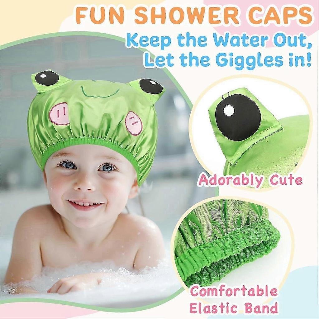 1-Pack Cartoon Frog Shower Cap - Double-Layer Waterproof Reusable Elastic Animal Bath Hat for Boys & Girls