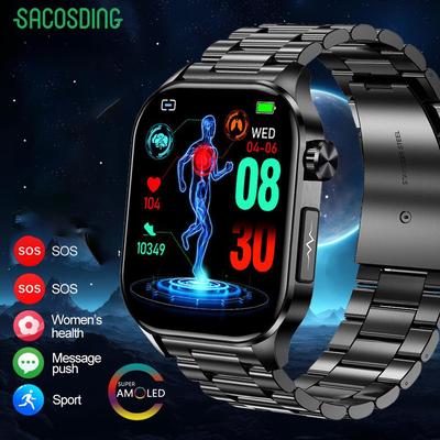 SACOSDING  Smartwatch SOS Bluetooth Call Waterproof Sports Smart Watch 2.04'' Amoled HD Screen Men Health Monitoring Bracelets Compatible Xiaomi