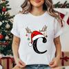 Fashion Christmas Alphabet Santa Reindeer Print T-Shirts Fashion Clothing Short Sleeve T-shirt Christmas Party Trend Women Tops