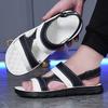 Men Black Leather Sandals Summer Brown Outdoor Hiking Sandals White Wide Head Open Toe Beach Shoes for Father Over Sized