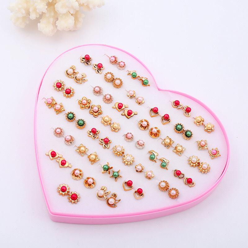 Korean Style 36-Pair Boxed Plastic Stud Earrings Set - Simple Internet Celebrity Birthday Gift