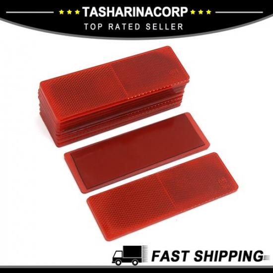 Automotive Car Red Rectangle Stick-on Safety Reflector Plate w/o Holes 10PCS