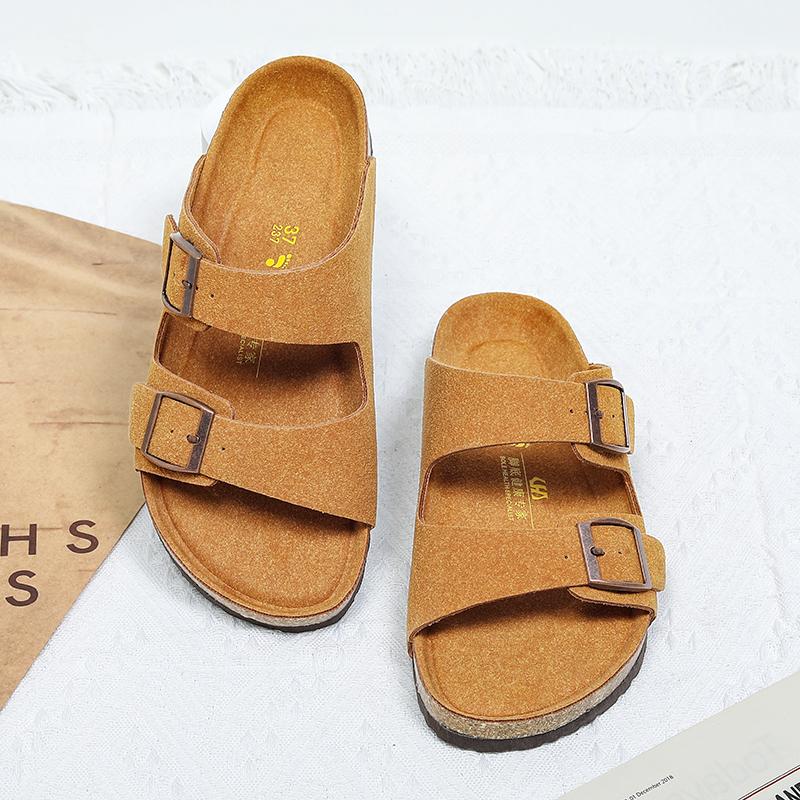 New Men's Summer Suede Double Buckle Cork Slippers Cool Breathable Anti-slip Outdoor Trendy Beach Garden Shoes