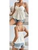 European & American Summer Fashion Chiffon Camisole with Lace Floral Trim