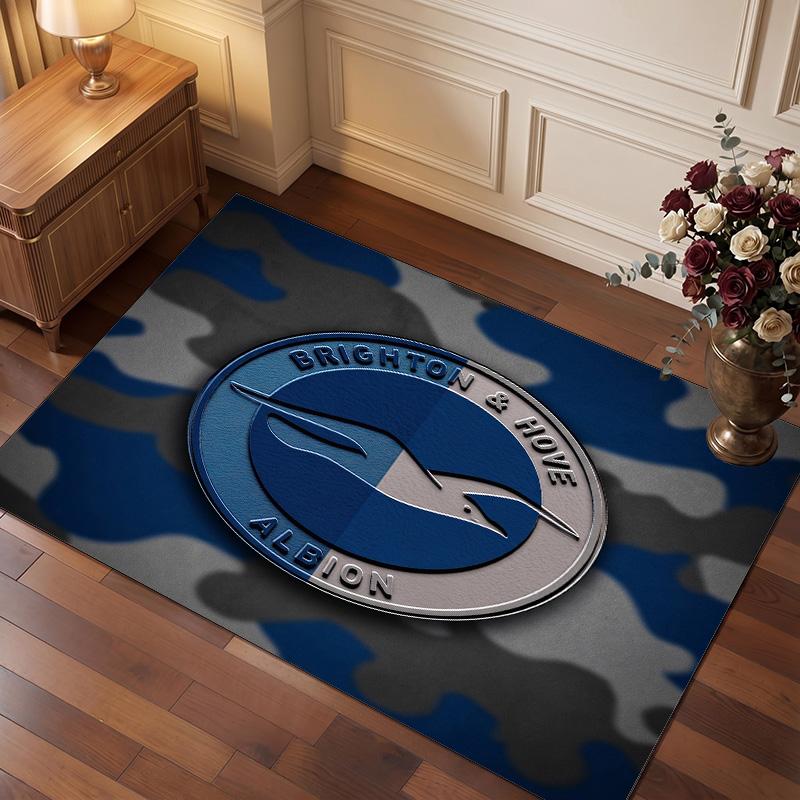 Brighton & Hove Albion Football Print Crystal Velvet Rug, Comfortable Water Absorbent Non Slip Indoor Floor Carpet