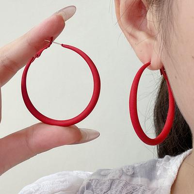 Trendige Große Runde Kreis Hängeohrringe für Frauen Übertreiben Punk Schlaufen Rot Geometrie Einfache Creolen Zirkon Party Geschenk