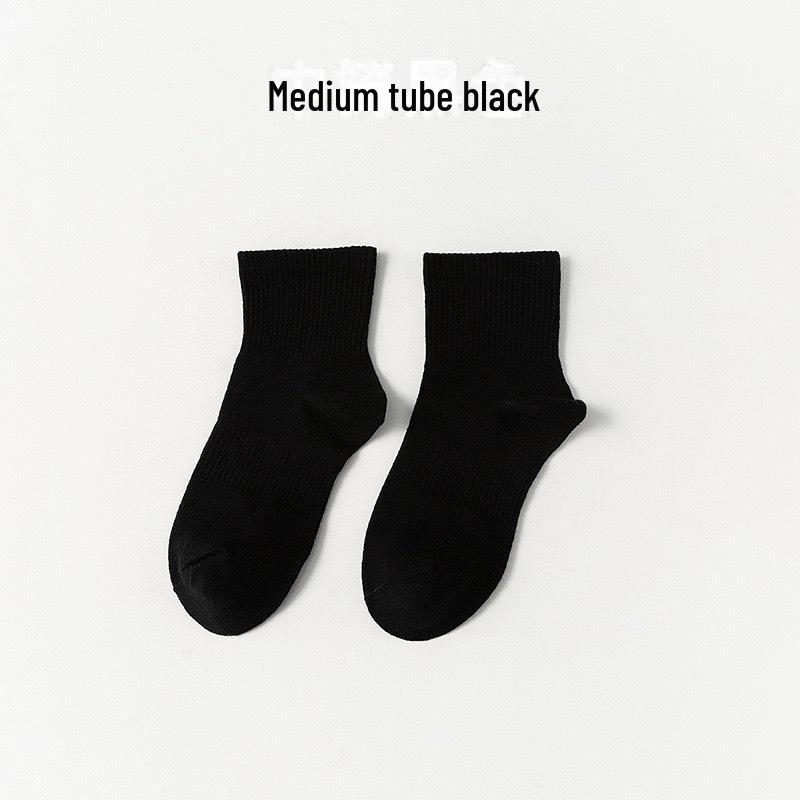 Șosete albe din bumbac pur cu tub mijlociu pentru femei – respirabile, absorbante de transpirație, versatile pentru sporturile de primăvară/toamnă și ținute la modă