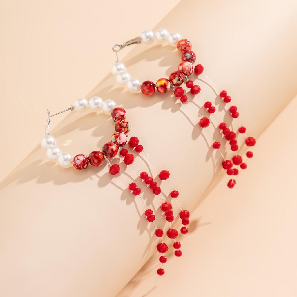 Accessories, Gothic pearl crystal fringed stud earrings, creative Halloween blood drop long earrings for women