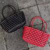 Korean Openwork Woven Beach Handbag with Key Charm