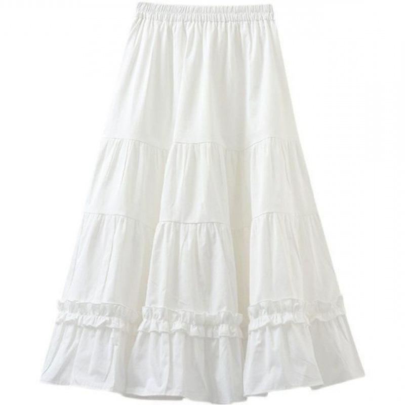 Women's Spring and Autumn White High-Waisted A-Line Umbrella Skirt Long Skirt Autumn Tiered Cake Skirt