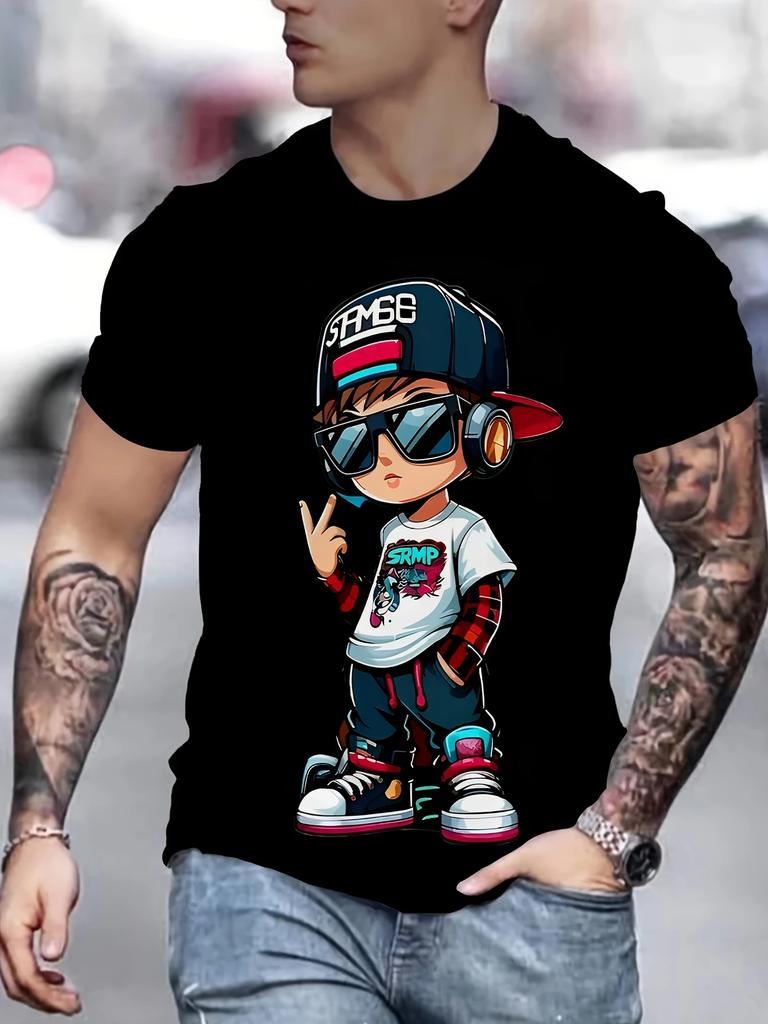 Cotton short sleeved T-shirt for men 2025 trend loose American print casual versatile couple's top cartoon bear pattern casual T