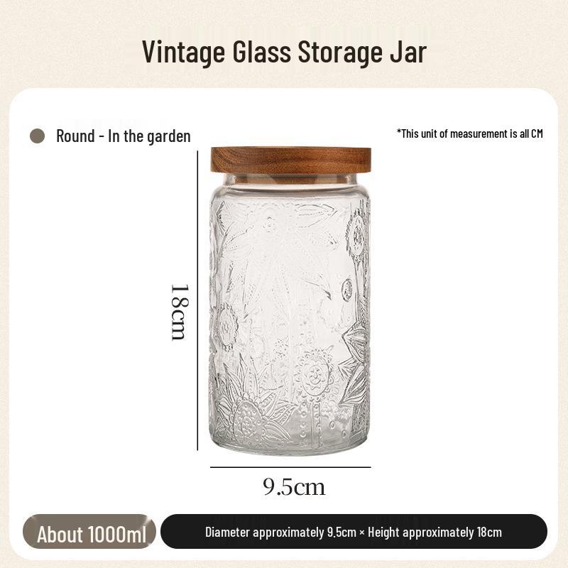 Retro geprägtes Glas Vorratsglas für Getreide, Lebensmittel und Tee - Versiegelter Küchenbehälter