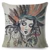 Fashion Woman Art Pillowcase Double Print Boho Lady Cushion Cover Soft Plush Portrait Pillowcase Home Decor