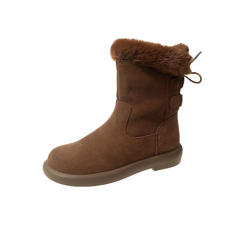 Śniegowce damskie krótkie cholewki 2025 zima nowe puszyste ocieplane ciepłe bawełniane buty na płaskiej podeszwie retro botki Martin