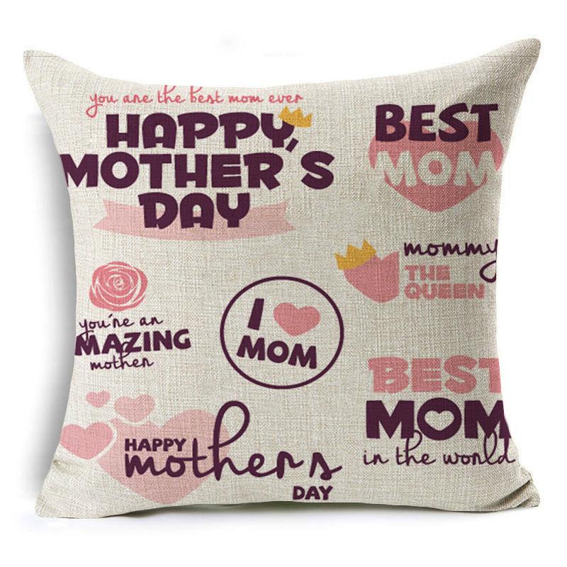 New Mother's Day Gift Text Love Pattern Pillowcase Linen Print Decorative Pillow Cushion Cover