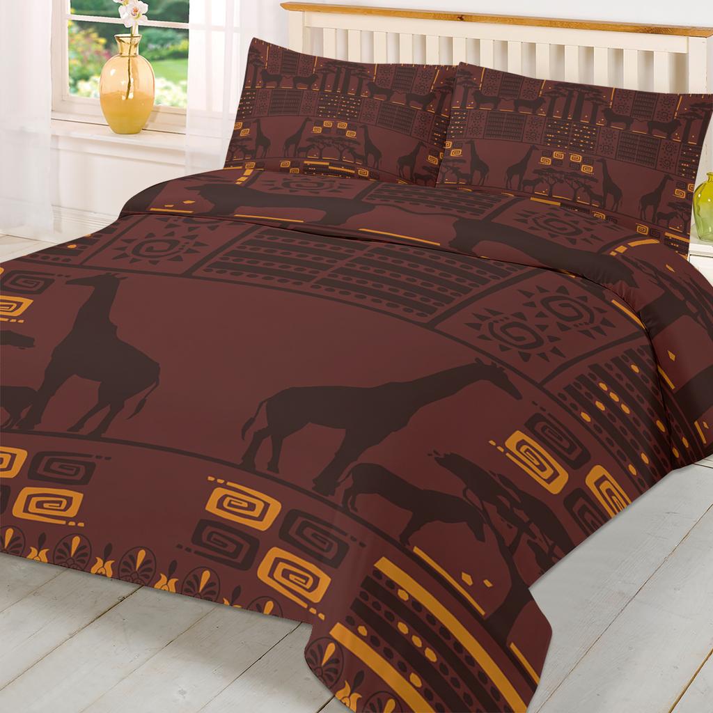 African Giraffe Lion Silhouette 3pcs Bedding Set For Double Bed Home Textile Duvet Cover Quilt Cover Pillowcase