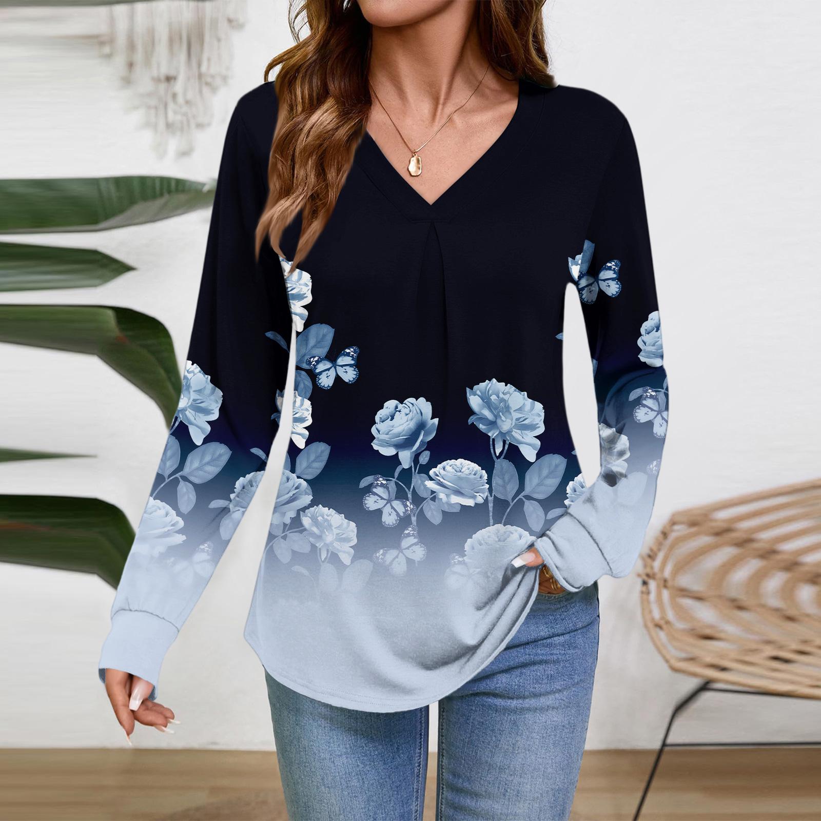 

Женские топы с длинным рукавом, нарядные повседневные футболки с V-образным вырезом, базовые футболки, одежда для отпуска, осенняя модная одежда M