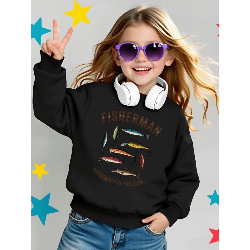 Kids Sweatshirt,Crew Neck Fashion Sweatshirt Featuring Fisherman Lures Freedom Supremacy, a Stylish Top for Autumn And Winter