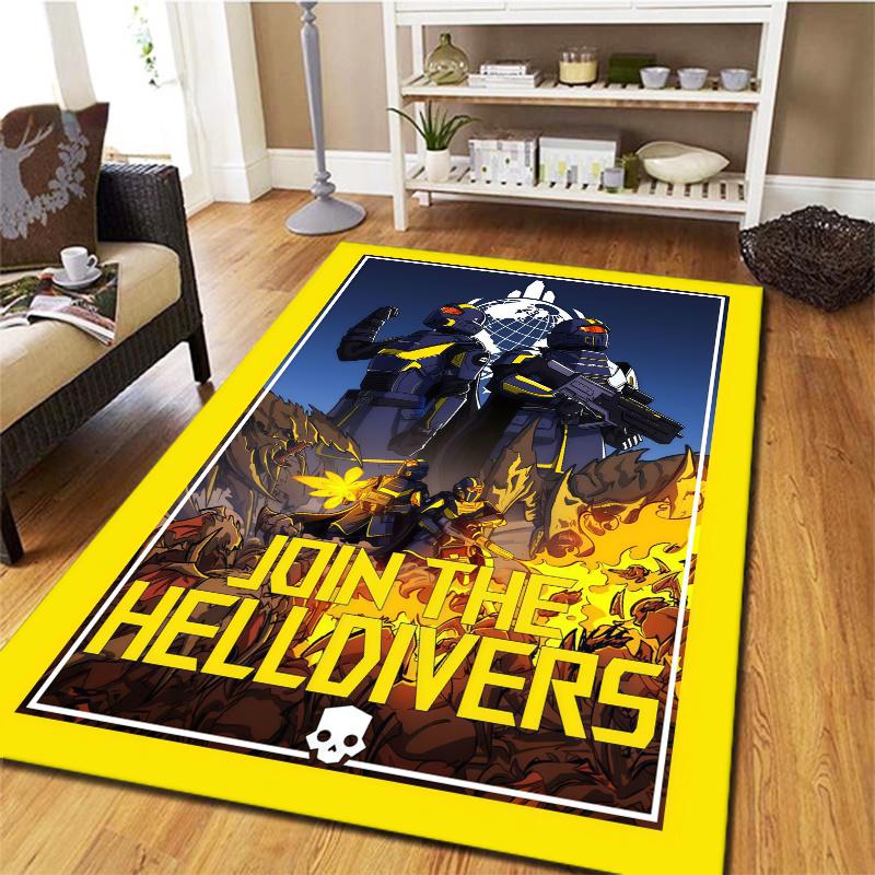 Helldivers Game Silhouettes Carpet Rug For Living Room Bedroom Home Sofa Decoration Kids Play Nonslip Floor Mat