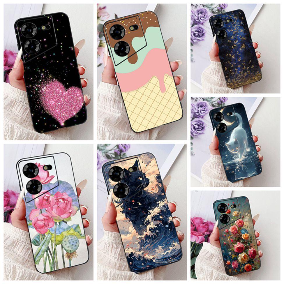 Cover For Tecno Pova 5 Case LH7n Silicone Cute Cat Fashion Flowers Luxury Painted Casing For Techno Pova 5 Phone Case Bumper