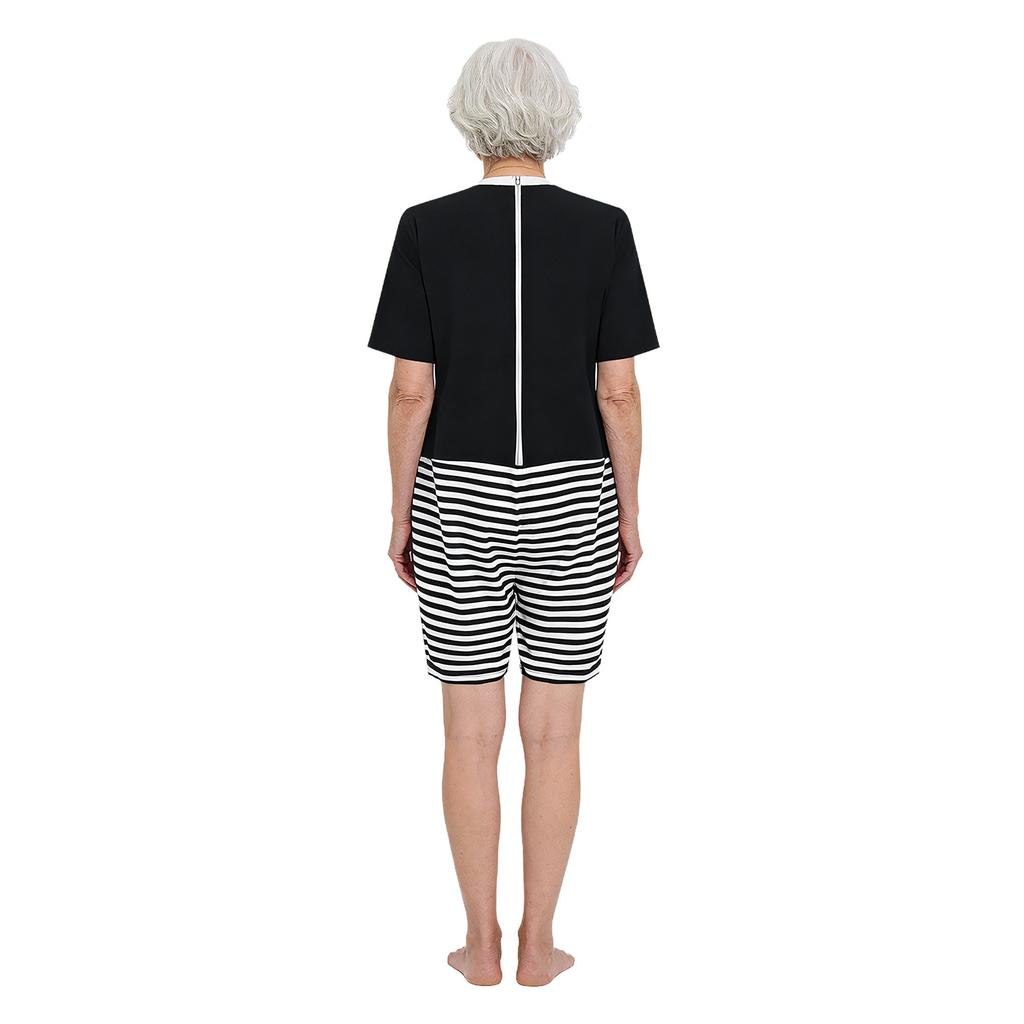 Tuta adattiva da donna per anziani con cerniera posteriore cerniera all'inguine Color Blocking Anti-strappo Tuta intera Bodysuit Alzheimer
