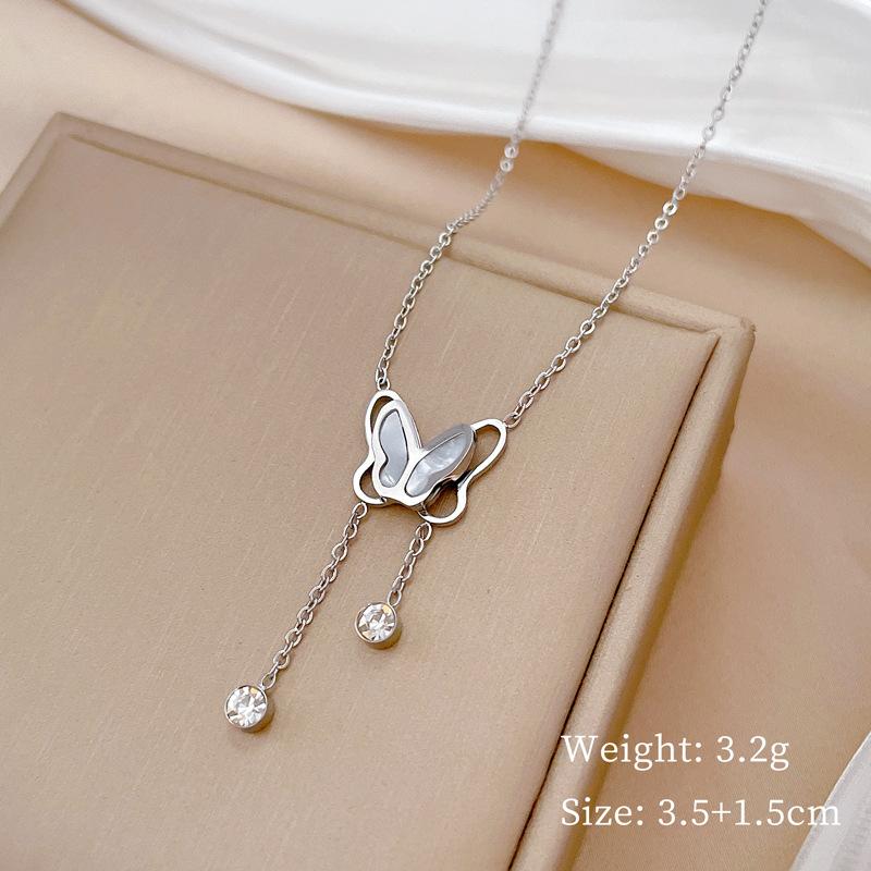 Empty Butterfly Tassel Furnace Real Gold Necklace Female Collarbone Chain With Jewelry