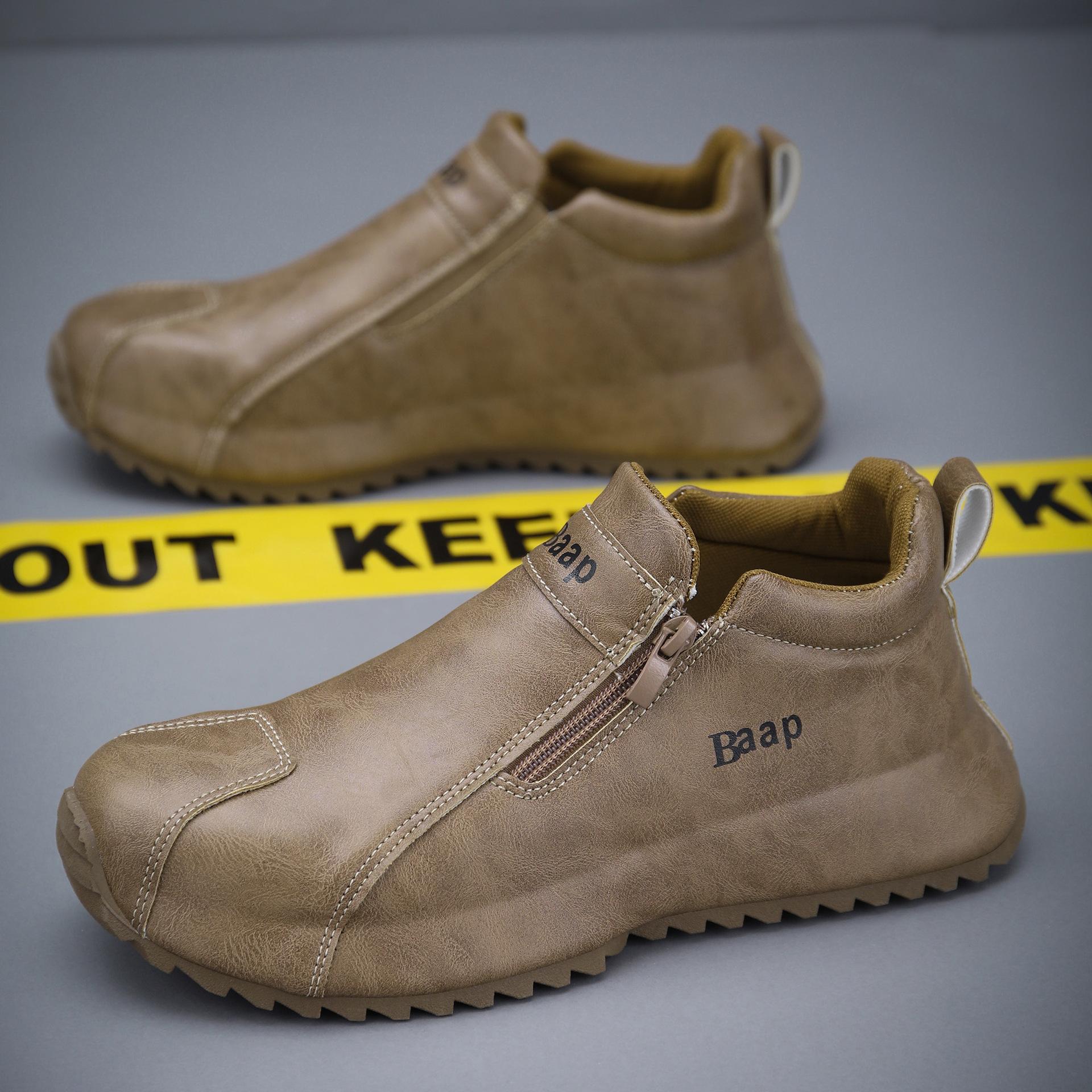 

Модные Новые Мужские Кожаные Ботинки Ботильоны Повседневные Кожаные Лоферы Застежка-молния Удобные Формальные На Плоской Подошве Модные Белые Туфли Мокасины для Вождения 39 хаки