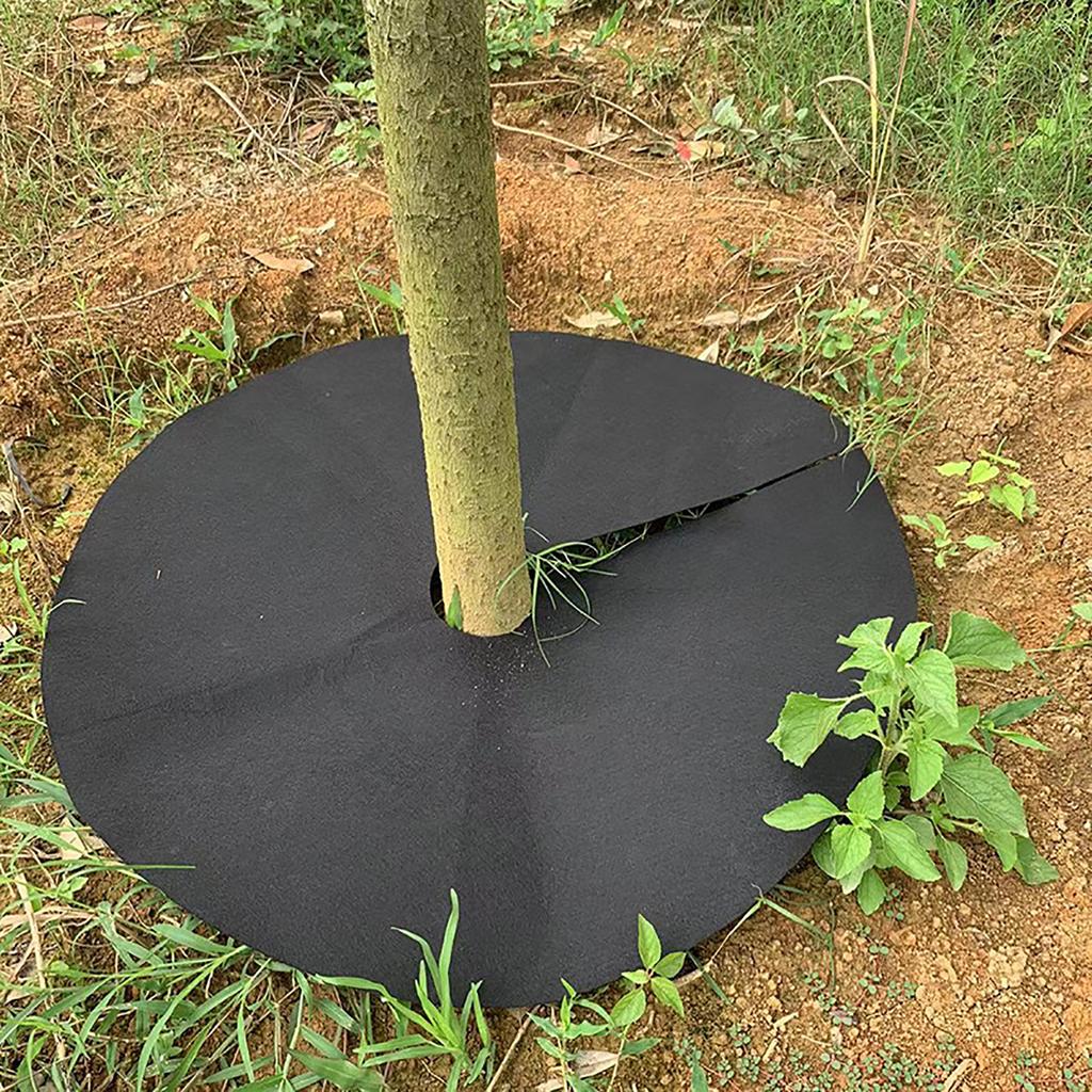 5 Stück Baum-Unkrautbarriere-Matte 32/42/52cm Feuchtigkeitsspendende Unkrautbekämpfung Vlies-Mulchgewebe für Obstgarten Garten Blumenbeet Landschaft