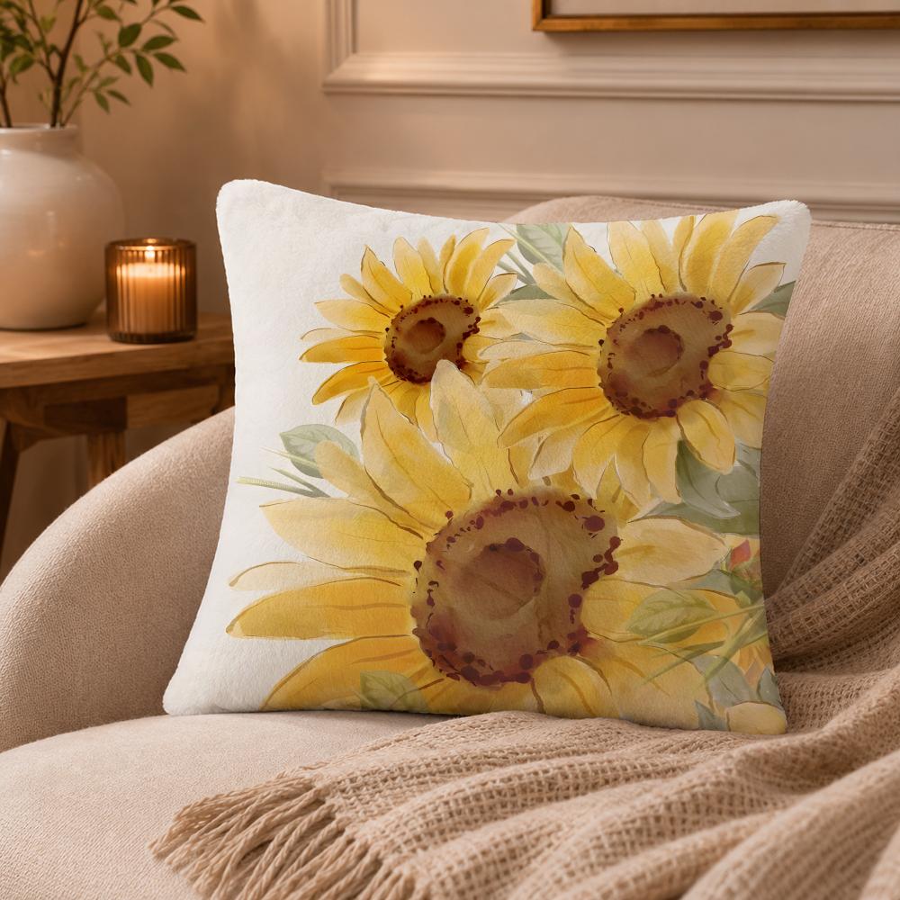 Sunflower Cushion Cover Anti-dustmite Pillowcase Invisible zipper silky short plush Sofa cushion cover