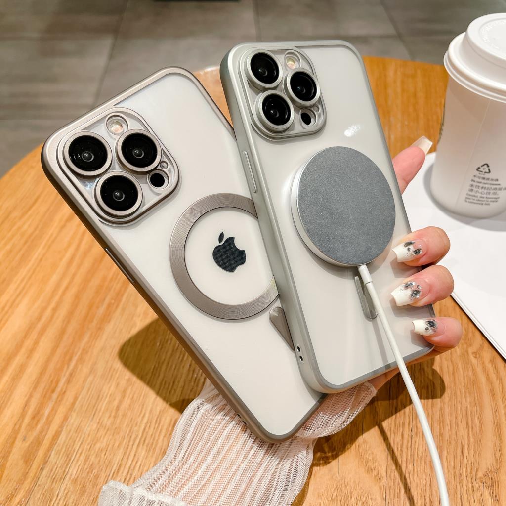 Luxury For Magasfe Wireless Charging Magnetic Case for iPhone 15 14 Plus 13 12 11 Pro Max Matte Plating Clear Soft Silicon Cover