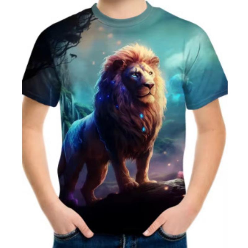 Summer Round Neck Cartoon Animal Pattern 3D Printed Top Fashionable Casual Short Sleeved Children's Boy T-shirts