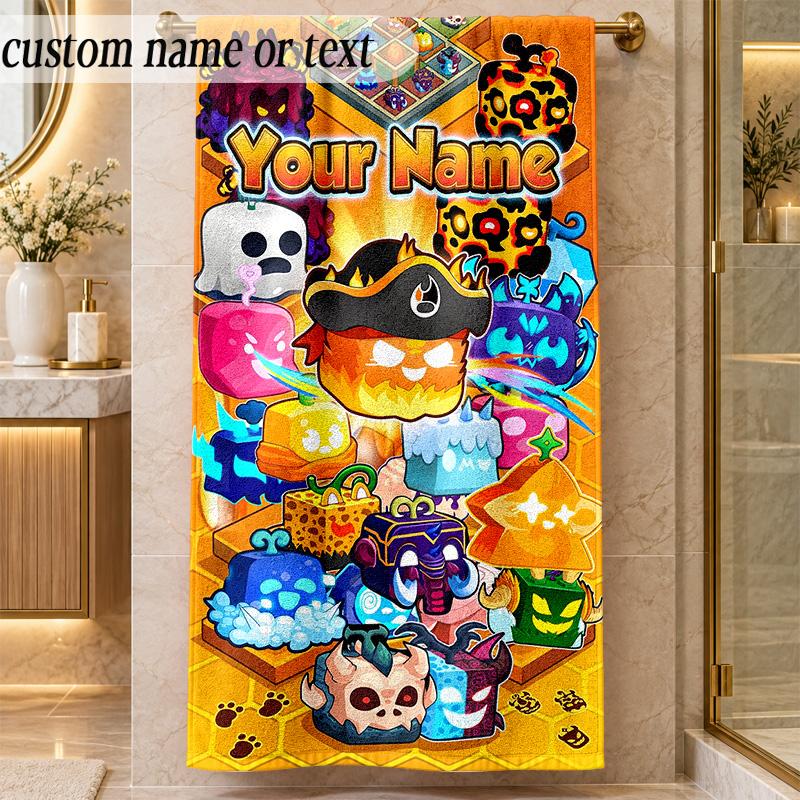 Beach TowelBlox Fruits Custom Name Text Personalized Soft Towel for Beach Pool Indoor Home Decor Gift