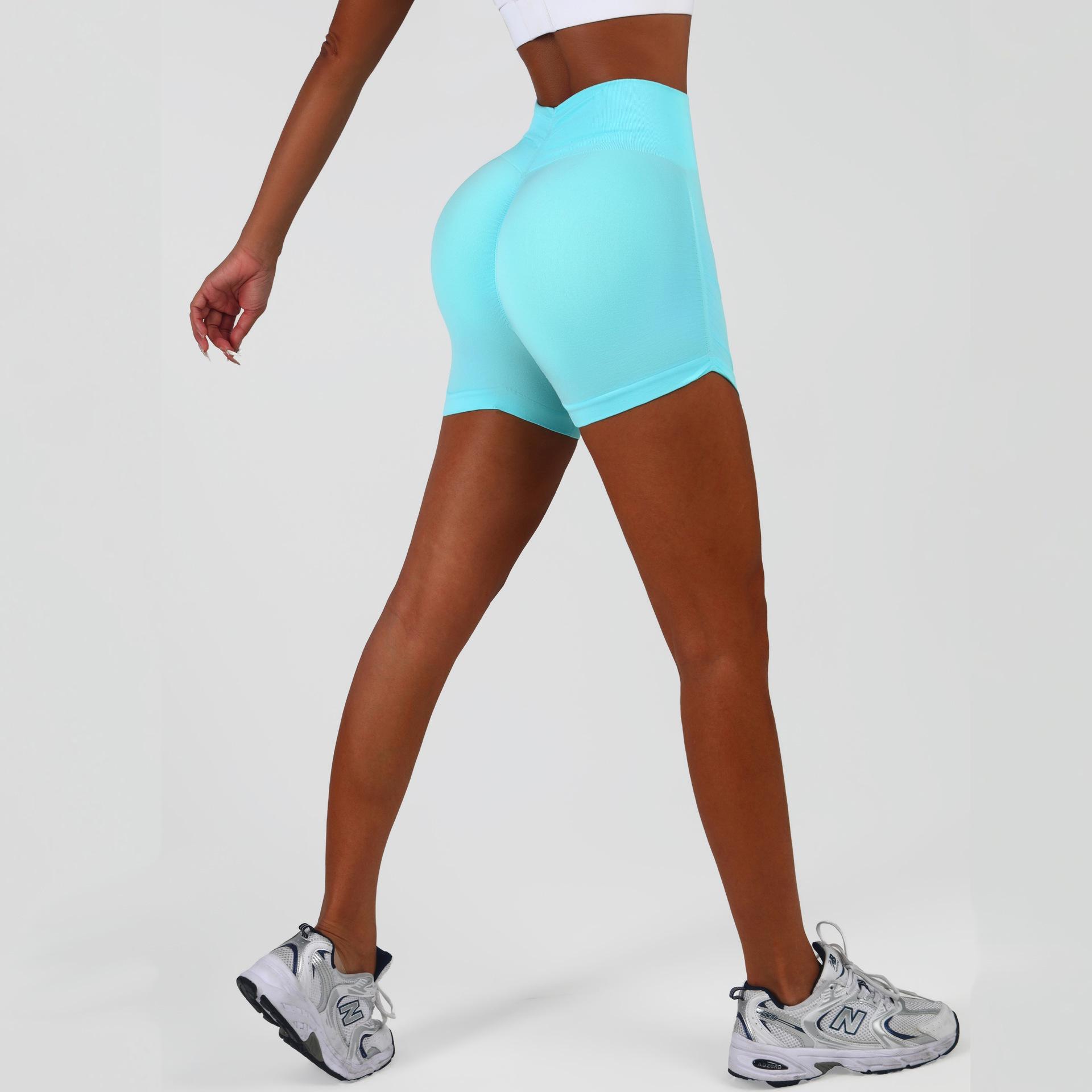 

Women s Seamless High Waist Cycling & Yoga Shorts with Side Pleats, Slimming Three-Quarter Length Fitness Pants Extra Large світло-синій колір