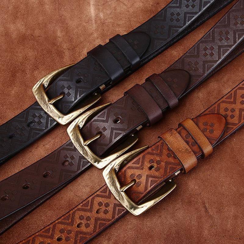 Rare Thickened First Layer Cowhide Belt Men'S Genuine Leather Pin Buckle Personality Niche Trend Casual Laser Engraving Belt Men