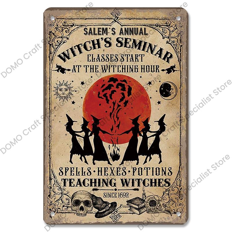 Happy Halloween Retro Poster Metal Plate Jack-O-Lantern Black Cat Witch Metal Tin Signs Vintage Halloween Party Living Room Home