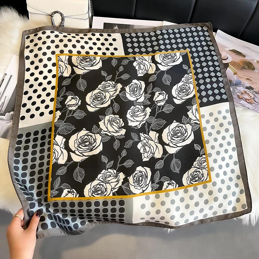 

new hot fashion scarf luxury brand twill silk hijab shawl scarves neck summer woman headscarf accessories 70*70 One Size