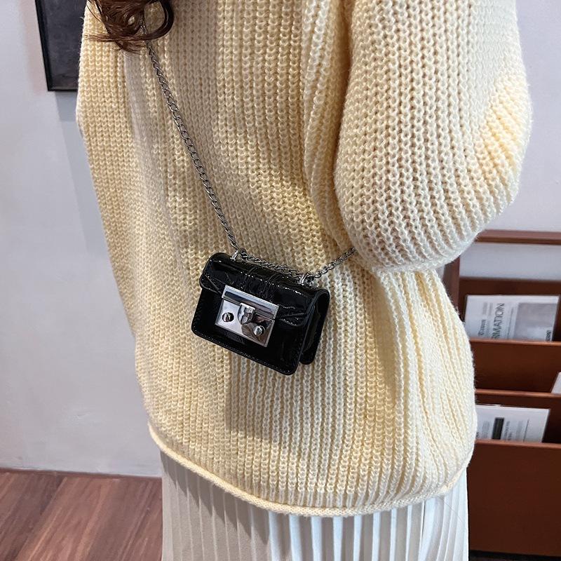 New European and American Lychee Pattern Mini Lock Small Square Bag Parent-child Chain Messenger Bag Super Small Change Bag Tide