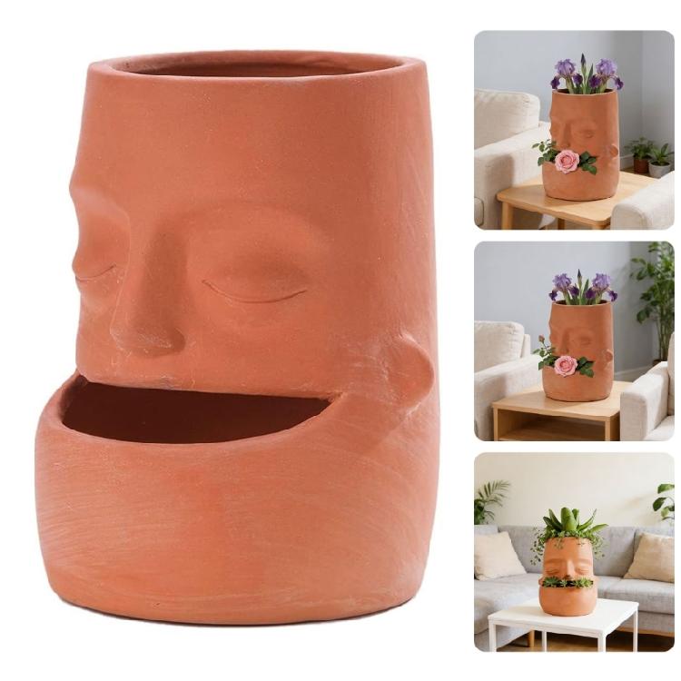 Striking Red Clay Face Formed Flower Holder Designed For Superior Root Ventilation