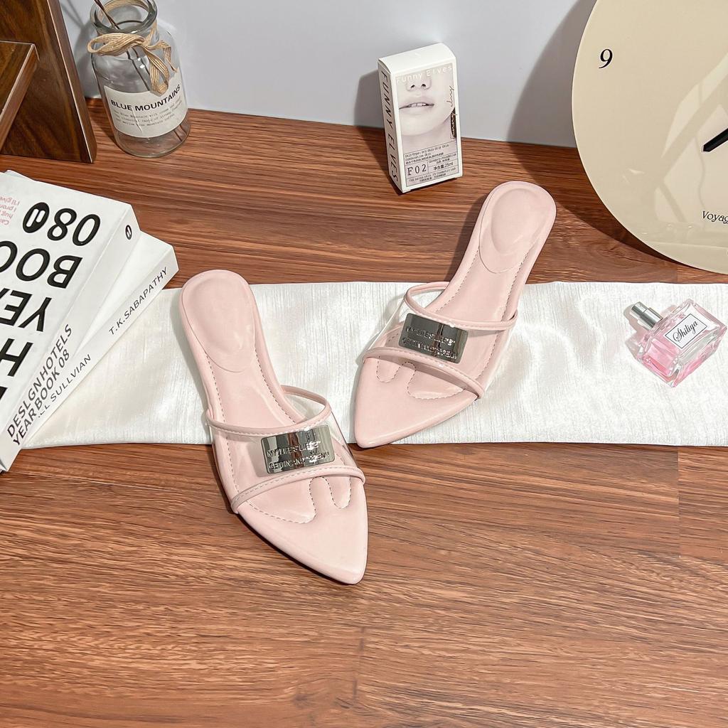 Summer new high-heeled slippers with pointed sandals women's fashion 2025 word with wedge sandals women's outer wear