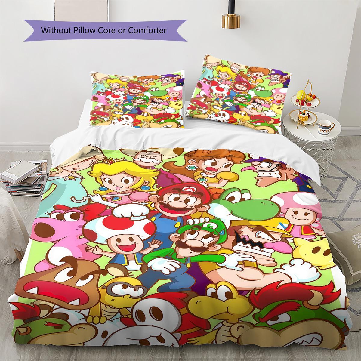 

Super Mario Printed 3PCS Bedding Set Lightweight Soft Duvet Cover with Pillowcases Kids Bedroom Cartoon Game Decor 135x200cm