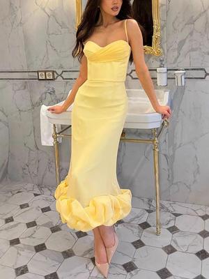 Damen Europäisches und Amerikanisches Einfarbiges Schlank geschnittenes Formelles Slipkleid 8159