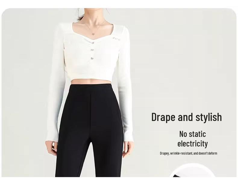 Petite Women's Black Micro-Flared High-Waisted Slimming Pants - New Spring 2025 Style