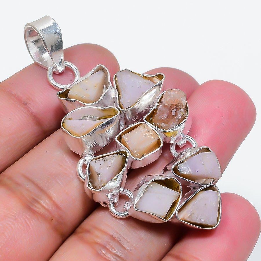 Natural Pink Opal Rough Gemstone 925 Sterling Silver Jewelry Pendant 2.21" AP-16257