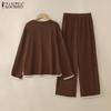 ZANZEA Women Long Sleeve Blouse and Pants Casual Two Piece Suit Sets